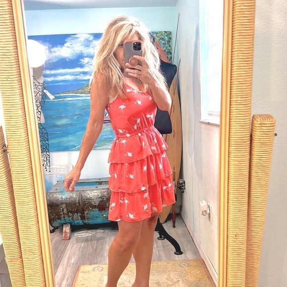 ⭐️LC Lauren Conrad,Pink Flamingo Strap Dress,Vacation Perfect, Size 2 - Picture 1 of 13